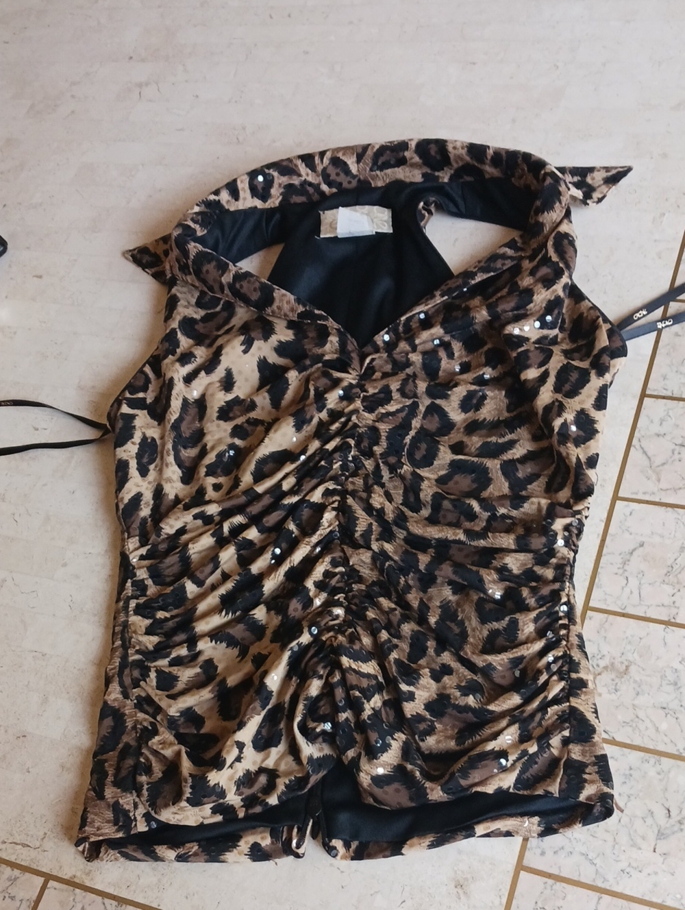 Vintage "Cache" Sleeveless rauched Top W/sequins, animal print- XS,,,NEW